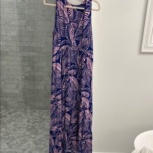 Boden Pink and Blue Leaf Pattern Dress